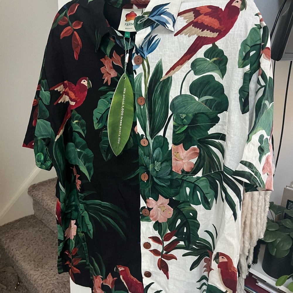 FARM Rio Black Midnight Macaw Fiesta Button Down Shirt